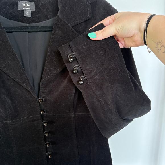 Vtg Y2K Black Victorian Regencycore Steampunk Dark Romantic Velvet Jacket Medium - Picture 5 of 9